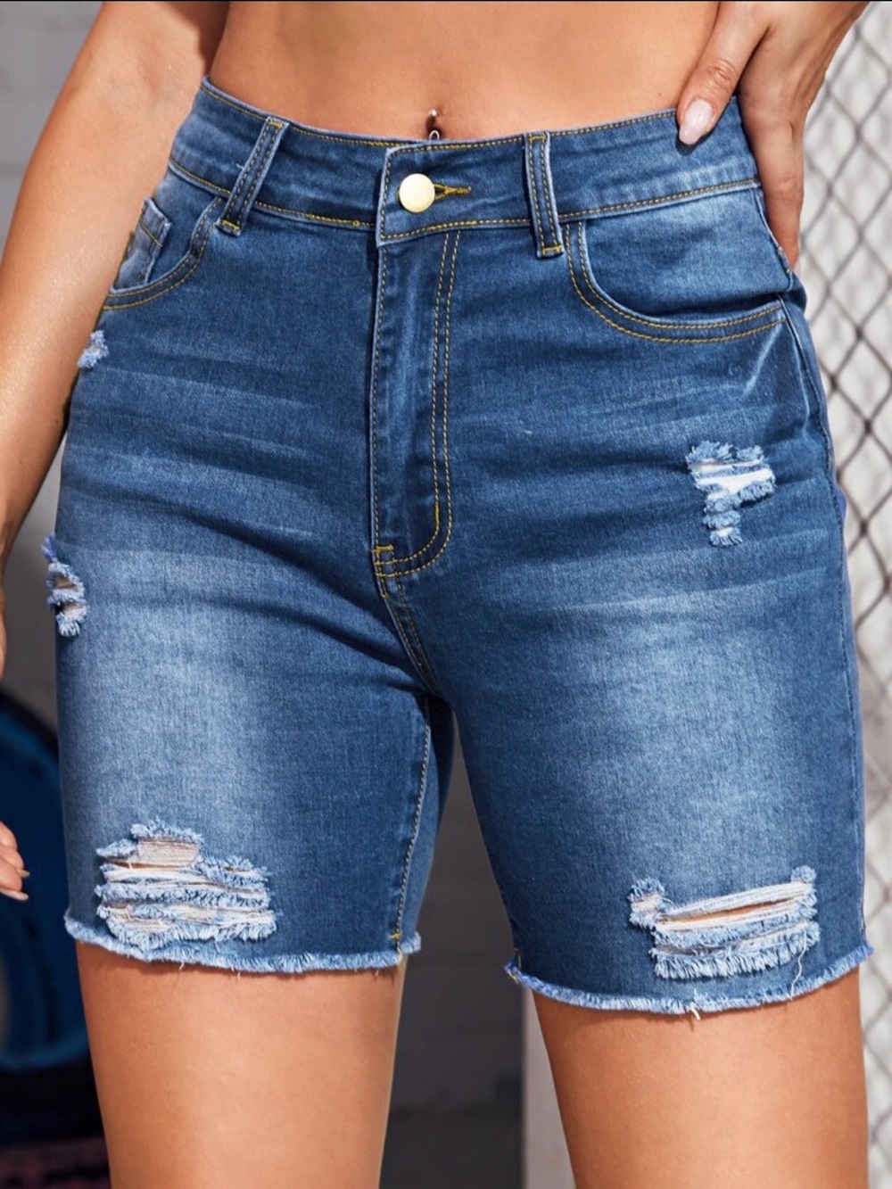 SHEIN ICON Ripped Raw Hem Denim Shorts